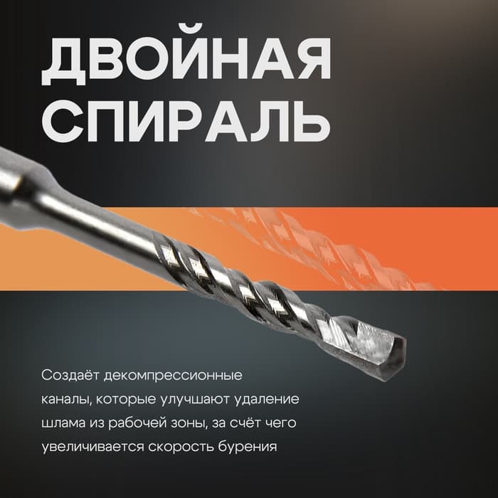 Бур по бетону ТУНДРА, двойная спираль, SDS-plus, 6×110 мм
