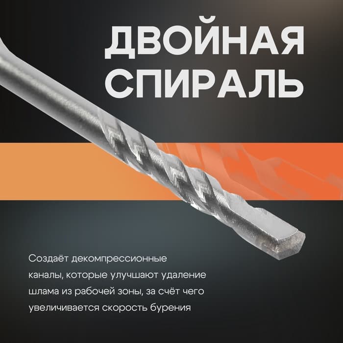 Бур по бетону ТУНДРА, двойная спираль, SDS-plus, 5×110 мм