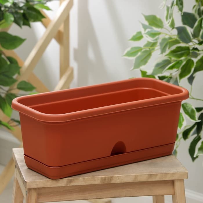 Ящик для цветов балконный с поддоном, 40 см, терракотовый