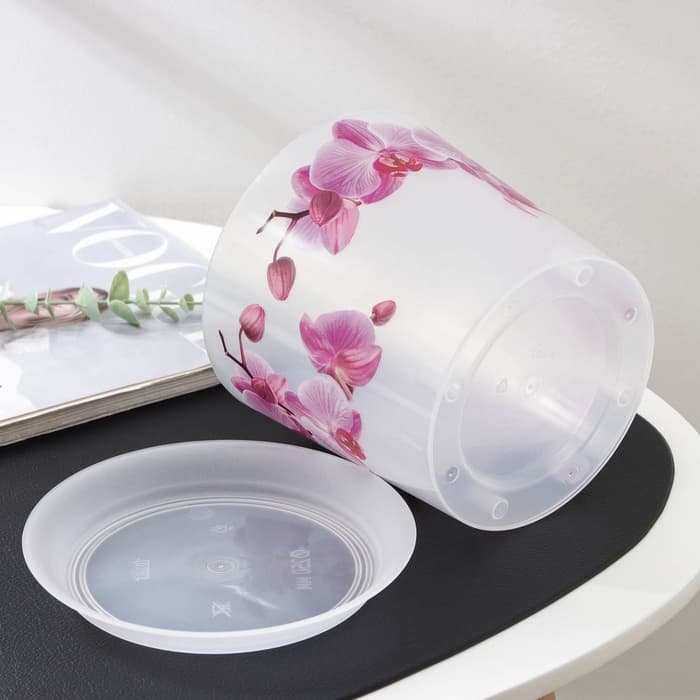 Горшок для орхидей с поддоном «Деко», 2.4 л, пластиковый, прозрачный