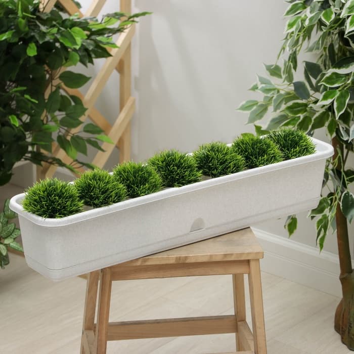 Ящик для цветов балконный с поддоном, 80 см, мраморный