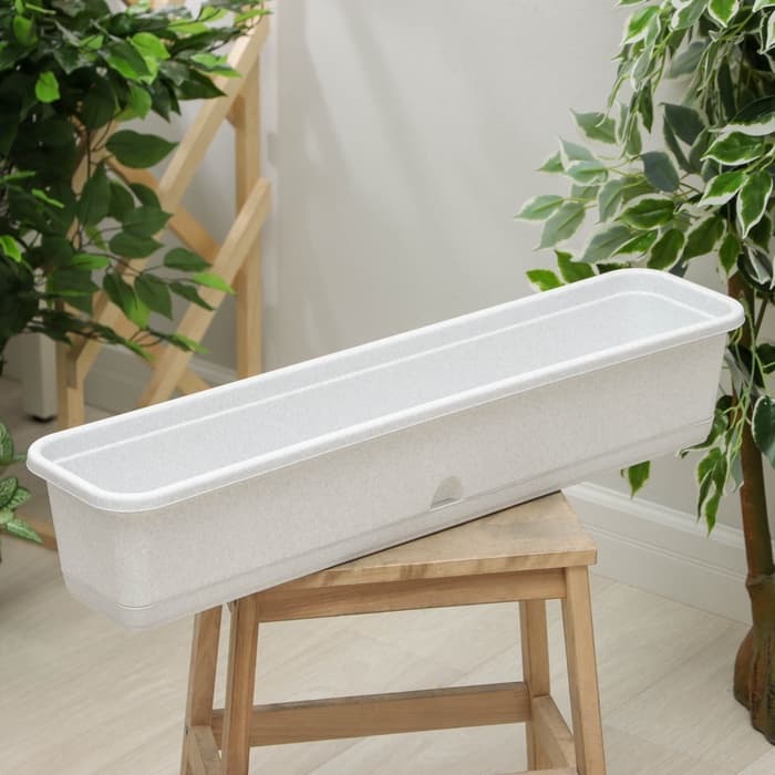 Ящик для цветов балконный с поддоном, 80 см, мраморный