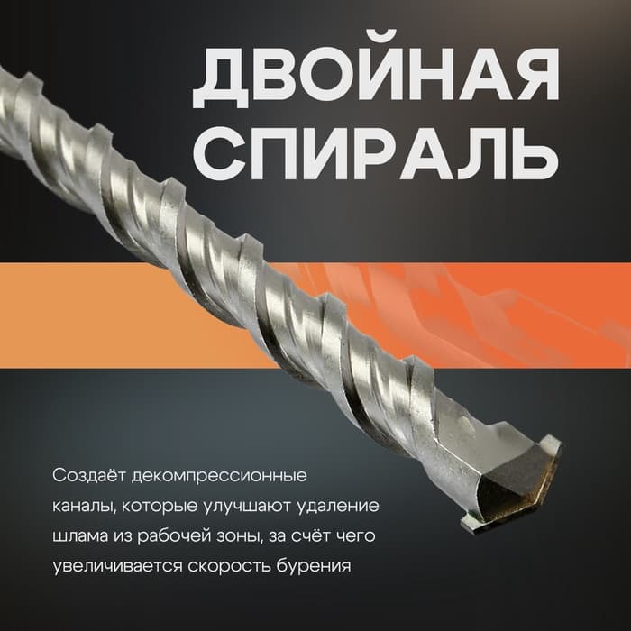 Бур по бетону ТУНДРА, двойная спираль, SDS-plus, 14×410 мм