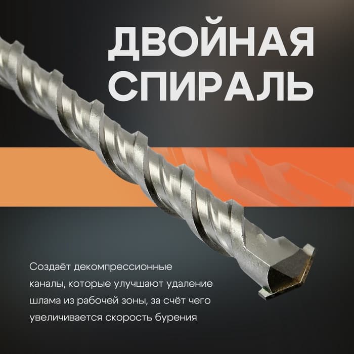 Бур по бетону ТУНДРА, двойная спираль, SDS-plus, 10×600 мм