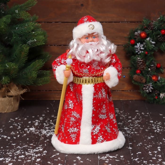 Дед Мороз под ёлку «Зимнее волшебство. Новогодняя игрушка в красной шубе, с посохом», 39 см, двигается, красный