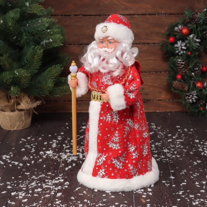 Дед Мороз под ёлку «Зимнее волшебство. Новогодняя игрушка в красной шубе, с посохом», 39 см, двигается, красный