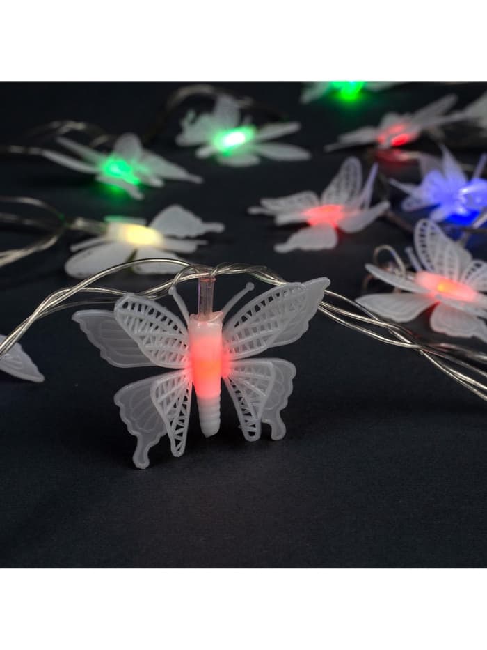 Гирлянда «Нить» 5 м с насадками «Бабочки малые», IP20, прозрачная нить, 20 LED, свечение мульти (RG/RB), мигание, 220 В
