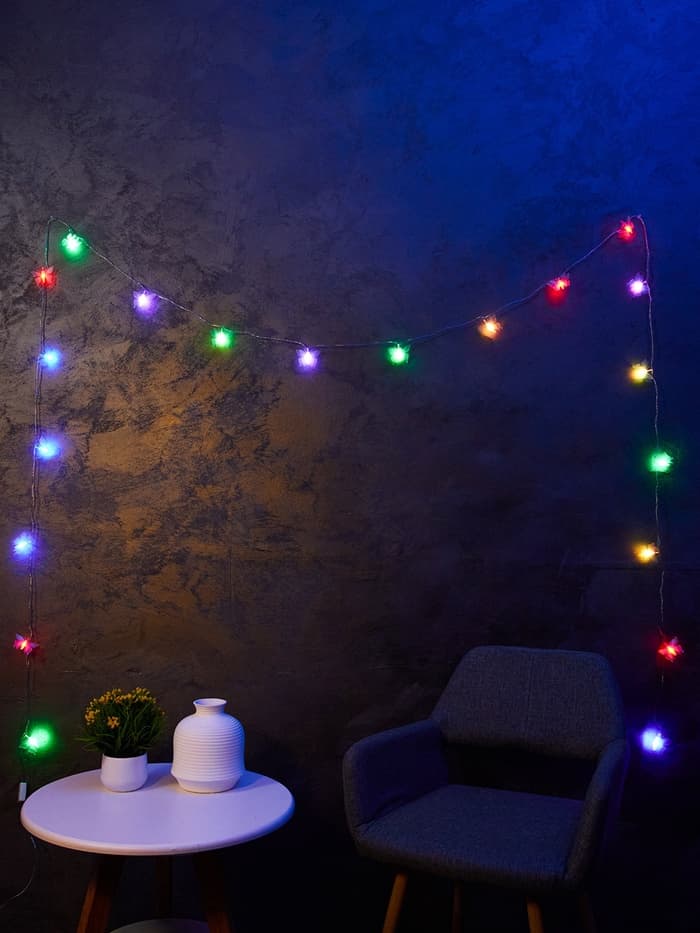 Гирлянда «Нить» 5 м с насадками «Бабочки малые», IP20, прозрачная нить, 20 LED, свечение мульти (RG/RB), мигание, 220 В