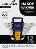 Набор ключей комбинированных в холдере ТУНДРА, CrV, зеркальные, 6 - 22 мм, 12 шт.