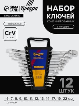 Набор ключей комбинированных в холдере ТУНДРА, CrV, зеркальные, 6 - 22 мм, 12 шт.