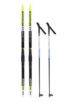 Комплект лыжный: пластиковые лыжи 150 см без насечек, стеклопластиковые палки 110 см, крепления SNS, цвета МИКС