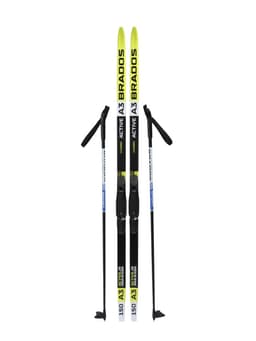 Комплект лыжный: пластиковые лыжи 150 см без насечек, стеклопластиковые палки 110 см, крепления SNS, цвета МИКС