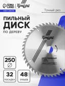 Диск пильный по дереву ТУНДРА, точный рез, 250×32 мм (кольца на 22.20.16), 48 зубьев