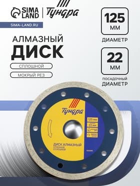 Диск алмазный отрезной ТУНДРА, сплошной, мокрый рез, 125×22 мм