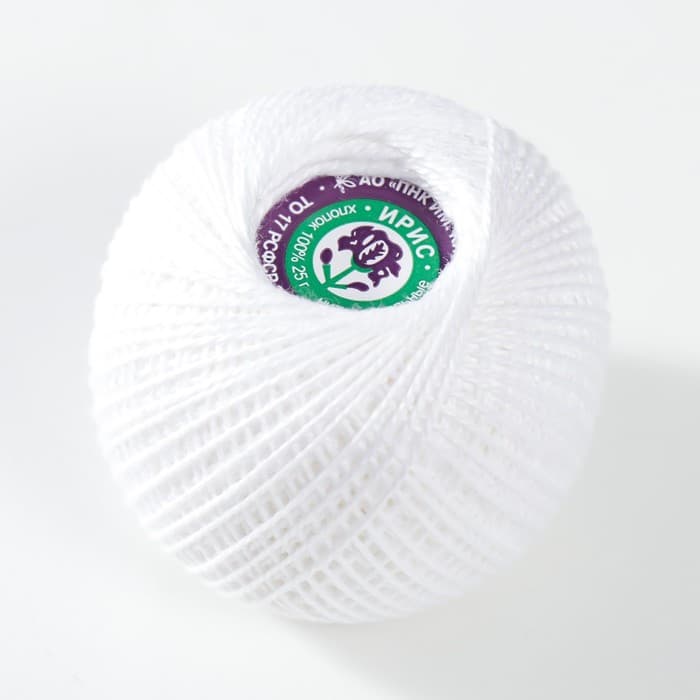 Пряжа для вязания спицами, крючком «ПНК Кирова. Ирис», 150 м/25 г, 100% мерсеризованный хлопок, цвет 0101