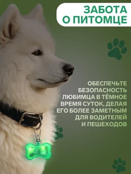 Маячок-адресник «Косточка», с наклейкой под записку, 3 режима свечения, пластик, металл, зелёный