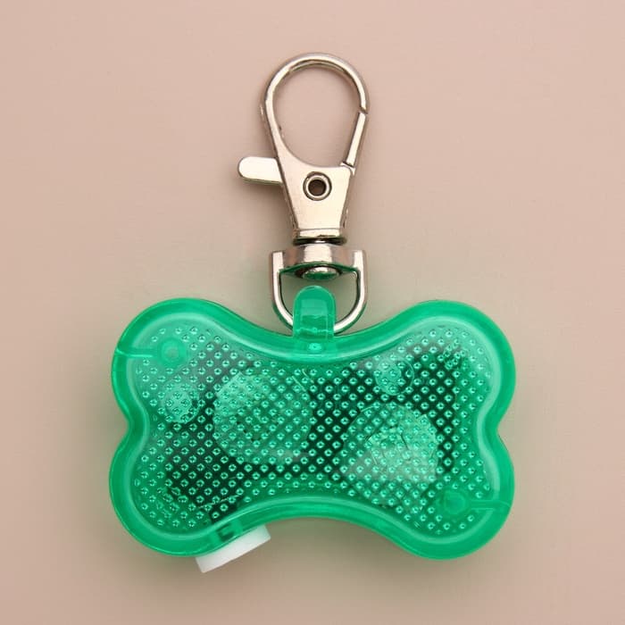 Маячок-адресник «Косточка», с наклейкой под записку, 3 режима свечения, пластик, металл, зелёный