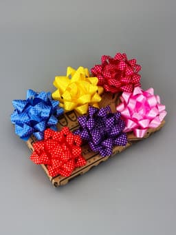Подарочный Бант - звезда №10.2 в горох, для упаковки подарков, набор 6 шт., АССОРТИ
