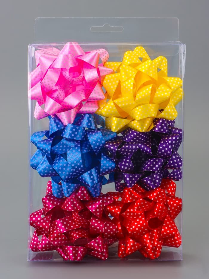 Подарочный Бант - звезда №10.2 в горох, для упаковки подарков, набор 6 шт., АССОРТИ