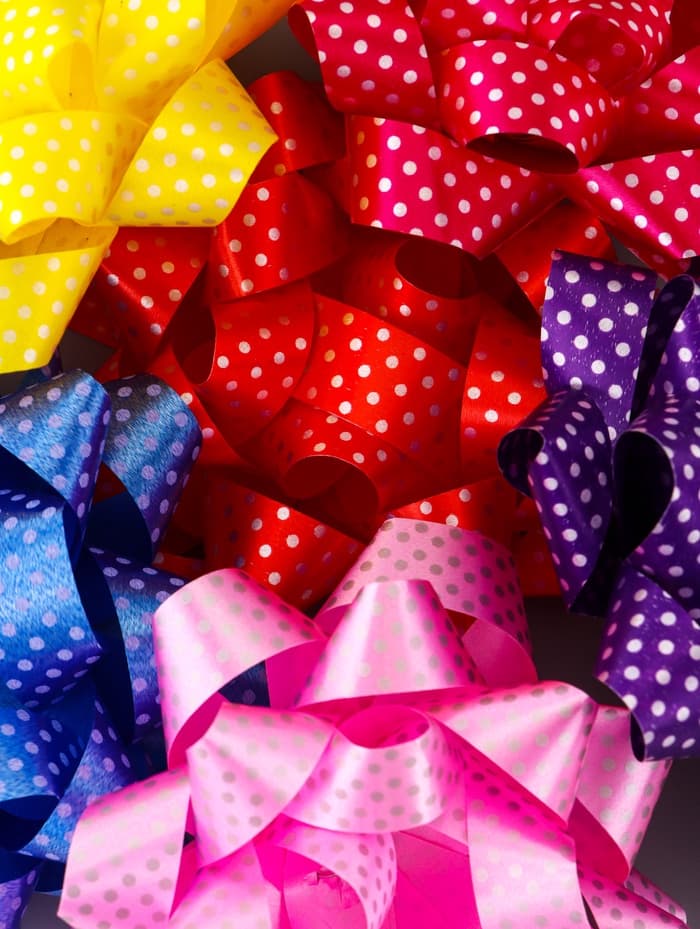 Подарочный Бант - звезда №10.2 в горох, для упаковки подарков, набор 6 шт., АССОРТИ