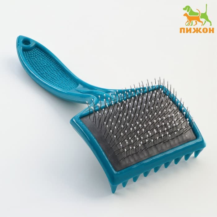 Щётка - пуходёрка большая, основание 68×48 мм, мягкая с каплями, бирюзовая