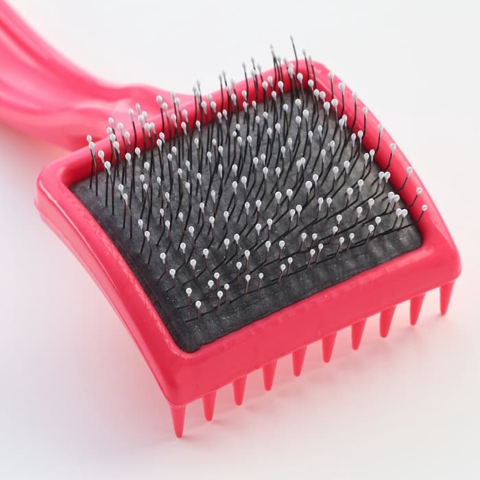 Щётка - пуходёрка средняя, основание 59×49 мм, мягкая с каплями, розовая