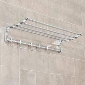 Полка откидная с двигающимися крючками Accoona A141, 57×30 см, хром