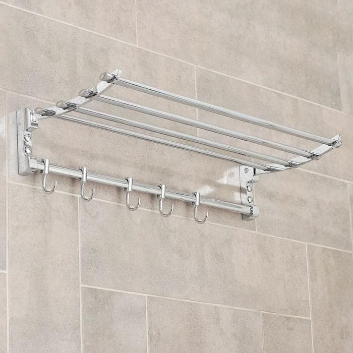 Полка откидная с двигающимися крючками Accoona A141, 57×30 см, хром