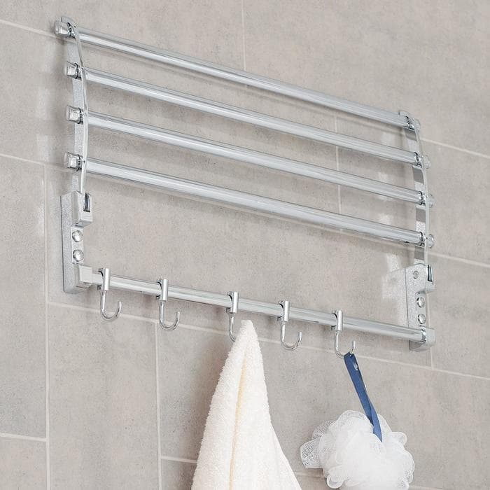 Полка откидная с двигающимися крючками Accoona A141, 57×30 см, хром