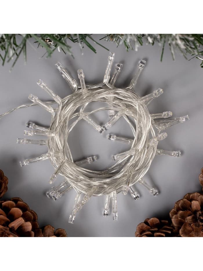 Гирлянда «Нить» 4 м, IP20, прозрачная нить, 40 LED, 2 режима, батарейки AAх3 (нет в комплекте), свечение белое