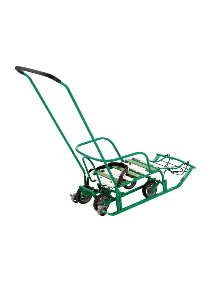 Санки детские с колёсами «Тимка 5 универсал», с ручкой, цвет зелёный