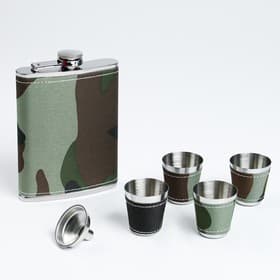 Подарочный набор 6 в 1 «Камуфляж»: фляжка 240 мл, 4 стопки, воронка, нержавеющая сталь, текстиль, зелёный