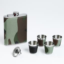 Подарочный набор 6 в 1 «Камуфляж»: фляжка 240 мл, 4 стопки, воронка, нержавеющая сталь, текстиль, зелёный