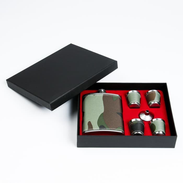 Подарочный набор 6 в 1 «Камуфляж»: фляжка 240 мл, 4 стопки, воронка, нержавеющая сталь, текстиль, зелёный