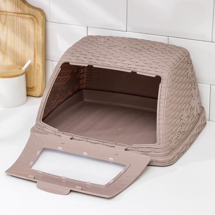 Хлебница с крышкой Альтернатива «Плетёнка», 26×33×19 см, пластик, светло-коричневая