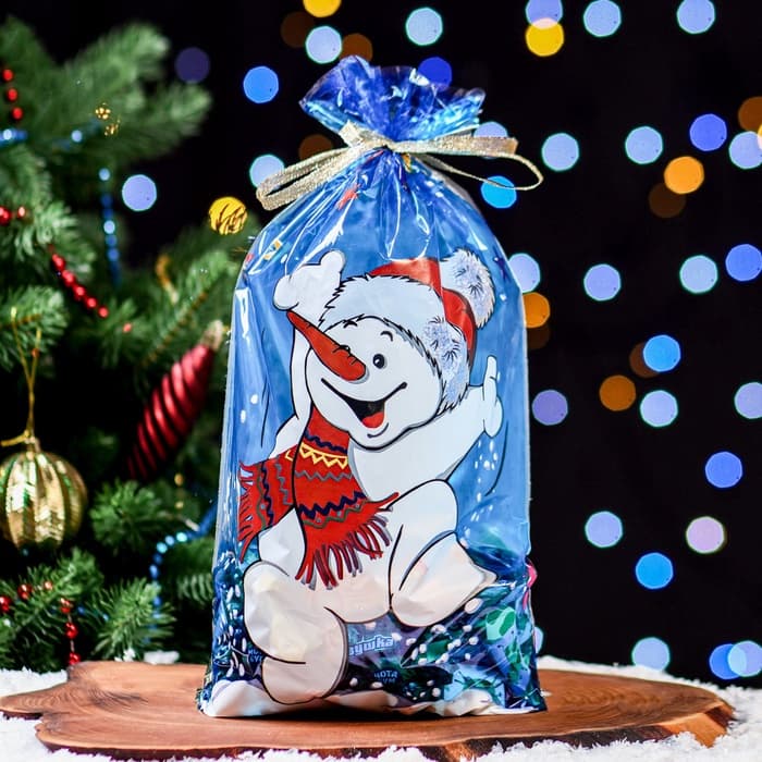 Пакет подарочный «Снеговик» 25×40 см, цветной металлизированный рисунок