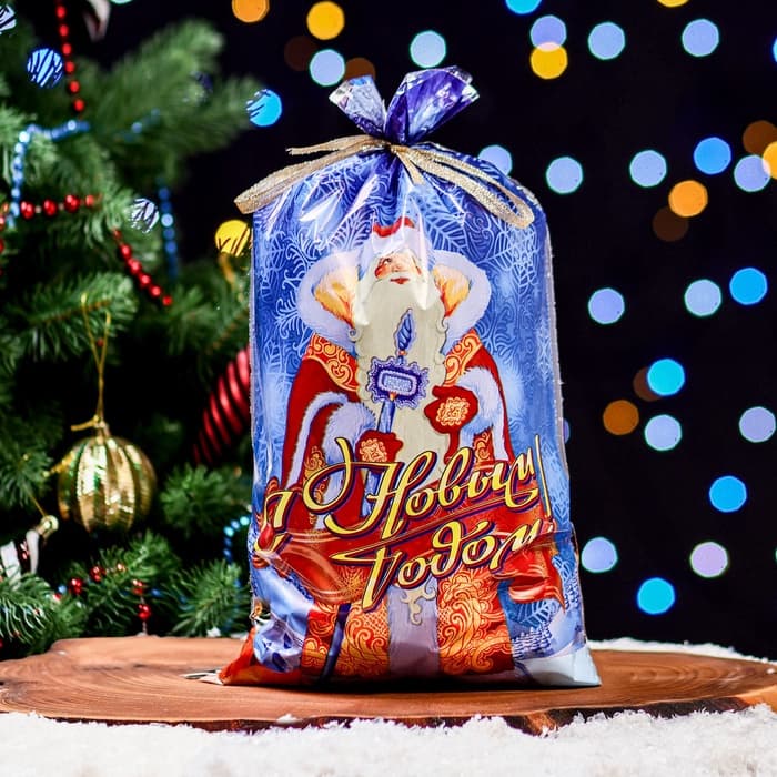 Пакет подарочный новогодний «Дед Мороз» 25×40 см, цветной металлизированный рисунок, для сладкого подарка