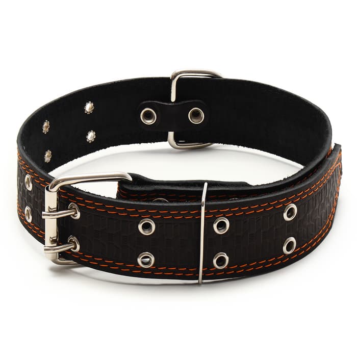 Ошейник тисненый однослойный, безразмерный, 74×4.5 см, ОШ 35-65 см, кожа, МИКС