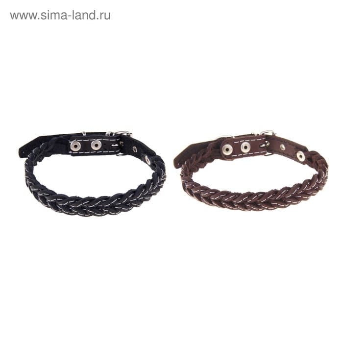 Ошейник плетёный, 42×2 см, ОШ 35-45 см, кожа, цвет МИКС