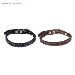 Ошейник плетёный, 42×2 см, ОШ 35-45 см, кожа, цвет МИКС