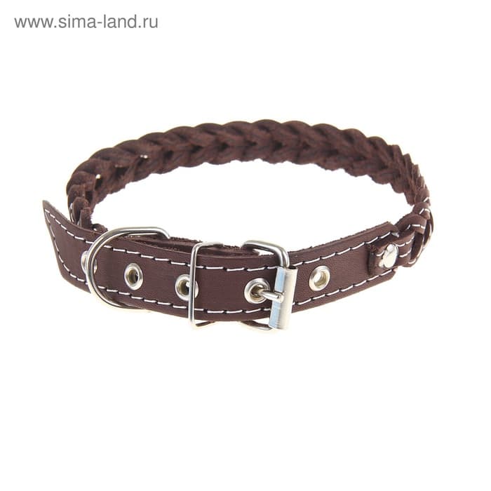 Ошейник плетёный, 42×2 см, ОШ 35-45 см, кожа, цвет МИКС