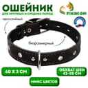 Ошейник кожаный тисненый однослойный, безразмерный, 3×60 см, ОШ 42-55 см, микс цветов