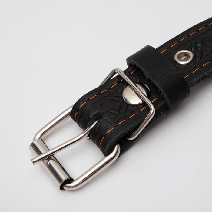 Ошейник кожаный тисненый однослойный, безразмерный, 3×60 см, ОШ 42-55 см, микс цветов