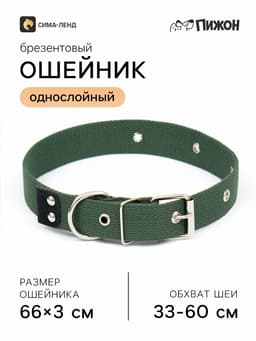 Ошейник брезентовый однослойный, 66×3 см, ОШ 33-60 см, тёмно-зелёный