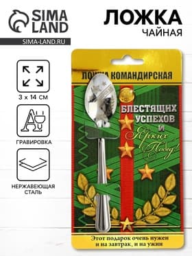 Ложка чайная с гравировкой «Командирская Ложка», на подарочной открытке, 3×14 см