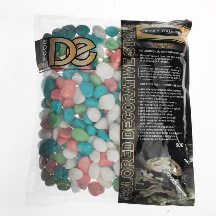 Грунт для аквариума DECOR DE «Галька цветная», фр. 8-12 мм, салатовый/белый/бирюзовый/розовый, 800 г