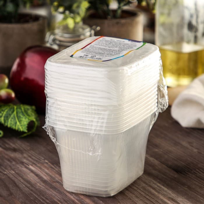 Контейнеры одноразовые с крышкой, набор 10 шт., пластик, 350 мл, 10.8×8.2×7 см, прозрачные