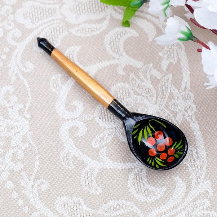 Ложка деревянная «Чернушка», маленькая, хохлома
