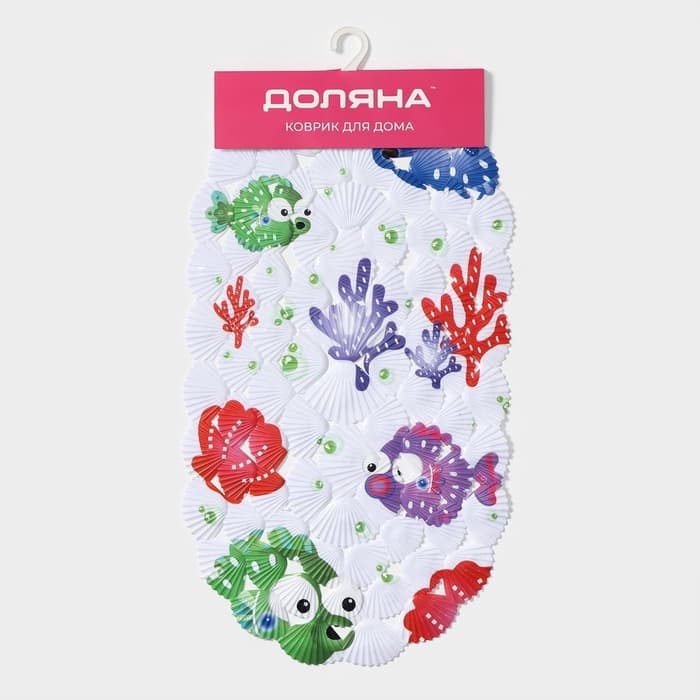 Коврик противоскользящий в ванну Доляна «Рыбка-шар», на присосках, 39×69 см