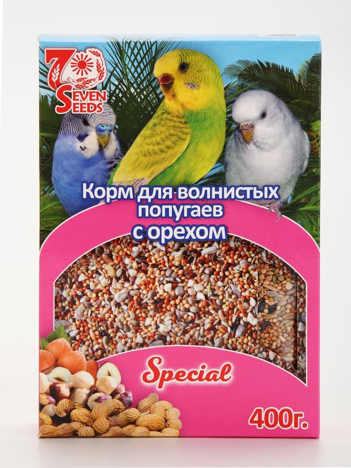 Корм Seven Seeds Special для волнистых попугаев, с орехом, 400 г
